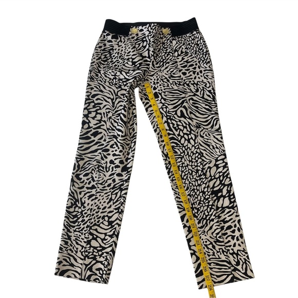 Anne Klein Black & Cream Animal Print Stretch Pants Elastic Waist Pockets Size S - Picture 4 of 11